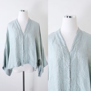 bryn walker Size S Silk Jacquard Kimono Jacket Wide Sleeve Short Light Blue